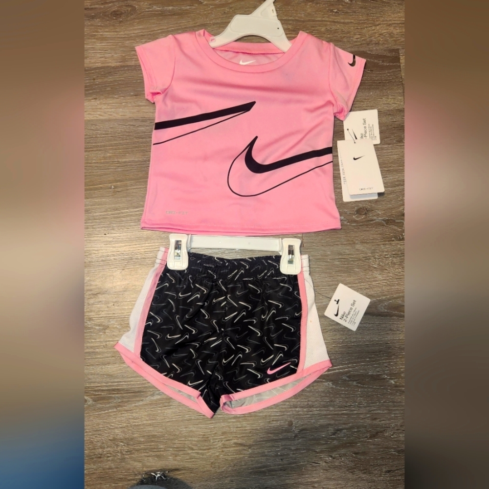 Nike Pink Top and Black Shorts Set